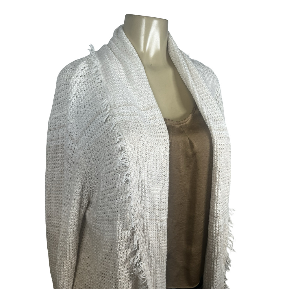 27 Miles Cardigan‎ Womens Large Cream Open Front Fringe Shawl Collar 100% Cotton